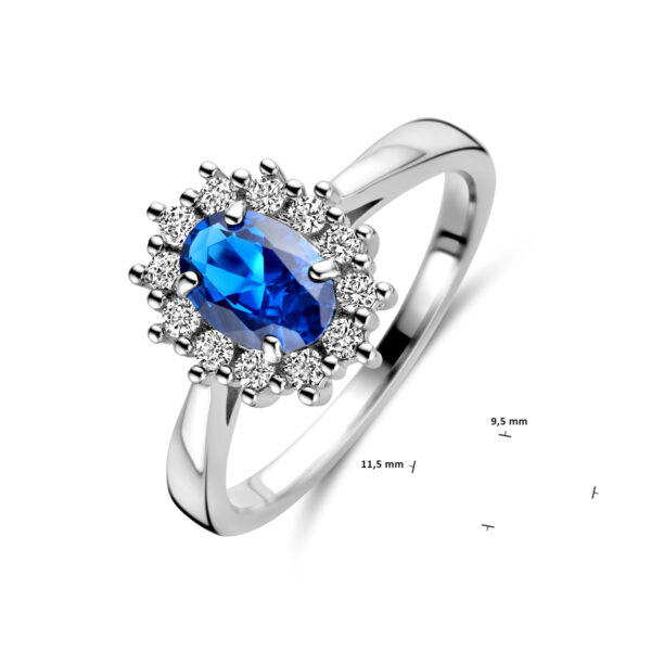 ring zirkonia en synthetische saffier zilver gerhodineerd - Afbeelding 4