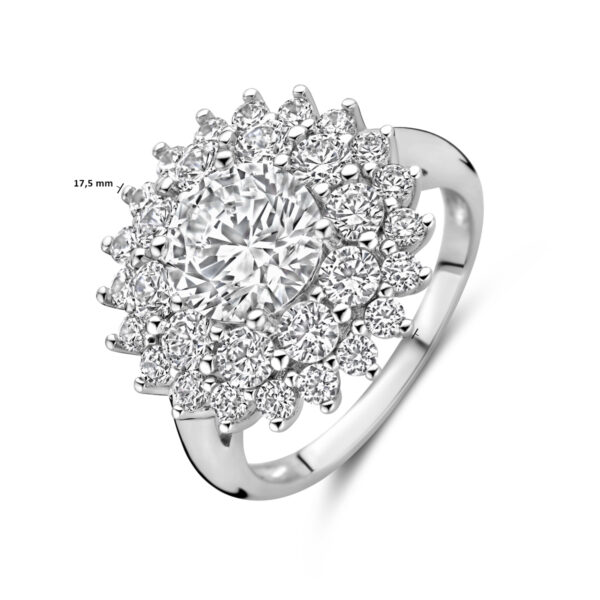 ring zirkonia halo zilver gerhodineerd - Afbeelding 4