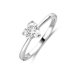 ring zirkonia hartje zilver gerhodineerd