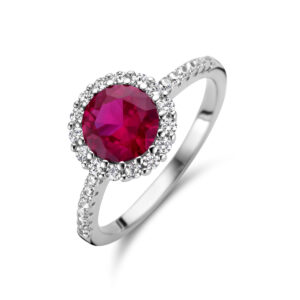 ring zirkonia korund halo zilver gerhodineerd