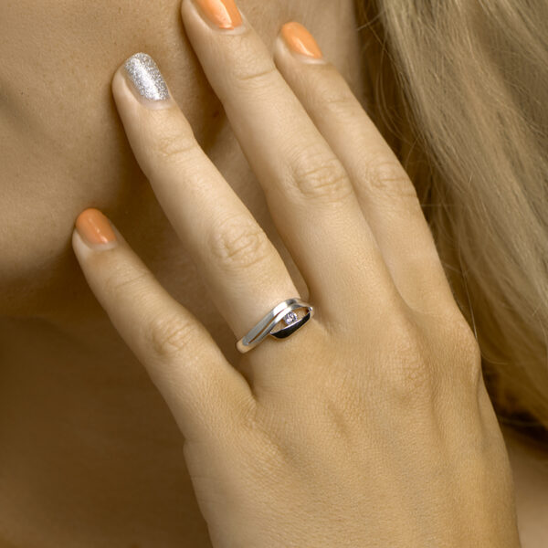 ring zirkonia poli/mat zilver gerhodineerd - Afbeelding 2