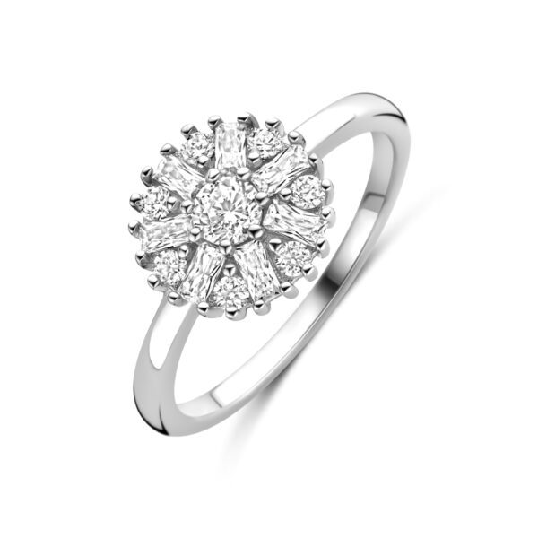 ring zirkonia rozet zilver gerhodineerd