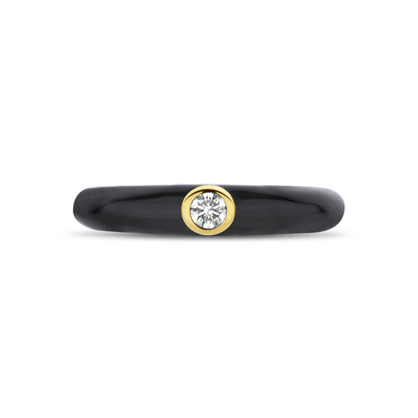 ring zwart emaille en diamant 0.10ct  h si 14K geelgoud - Afbeelding 3