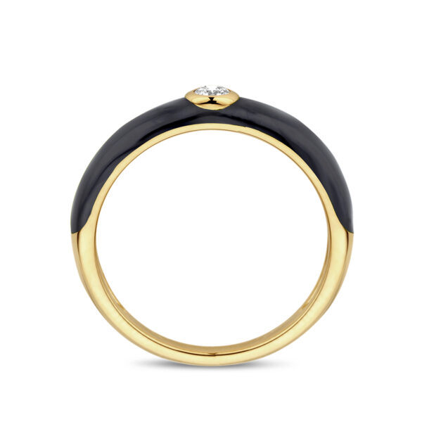 ring zwart emaille en diamant 0.10ct  h si 14K geelgoud - Afbeelding 4
