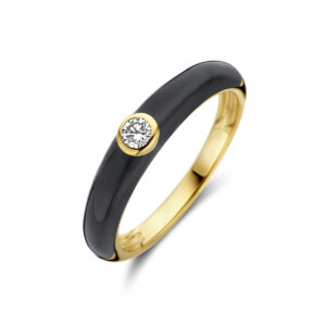 ring zwart emaille en diamant 0.10ct  h si 14K geelgoud