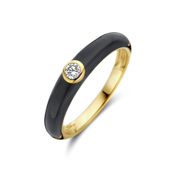 ring zwart emaille en diamant 0.10ct  h si 14K geelgoud