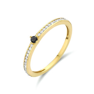 ring zwart en wit zirkonia 14K geelgoud
