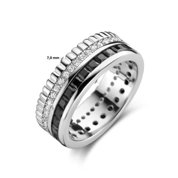 ring zwart en wit zirkonia zilver gerhodineerd - Afbeelding 4