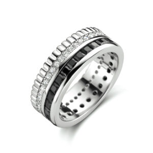 ring zwart en wit zirkonia zilver gerhodineerd