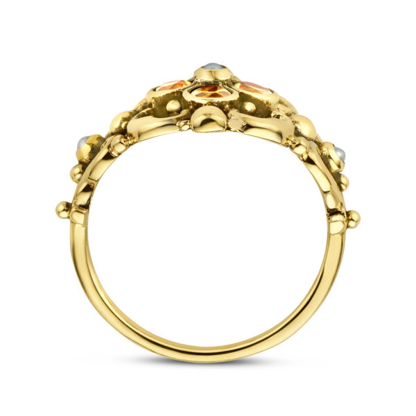 vintage ring filigrain parel en citrien 14K geelgoud - Afbeelding 3