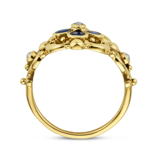 vintage ring filigrain parel en saffier 14K geelgoud - Afbeelding 3