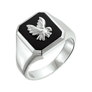 zegelring massief adelaar onyx zilver wit