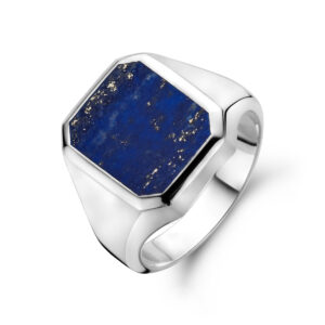 zegelring massief lapis 13 x 11mm zilver wit