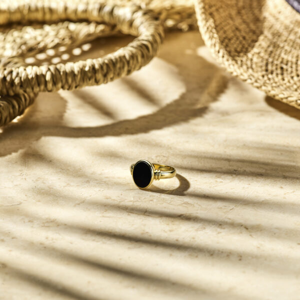 zegelring massief onyx 11 x 8,5mm 14K geelgoud - Afbeelding 4