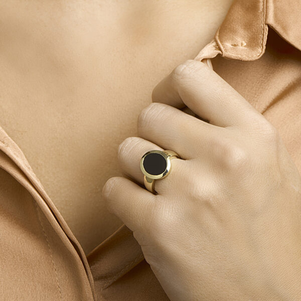 zegelring massief onyx 14K geelgoud - Afbeelding 2