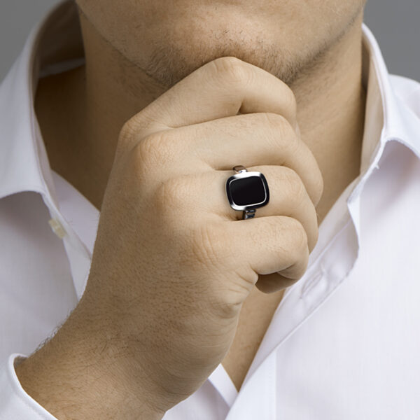 zegelring massief onyx zilver gerhodineerd - Afbeelding 2