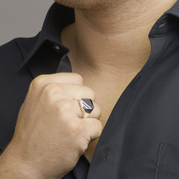 zegelring massief onyx zilver wit - Afbeelding 2