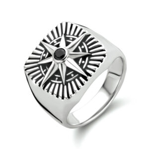 zegelring ster zirkonia zilver gerhodineerd