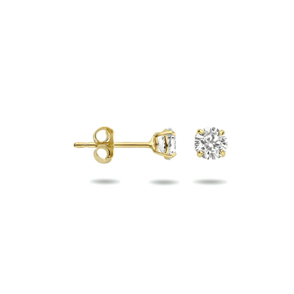 9k oorknoppen zirkonia 4 mm 9K geel kleurig - Afbeelding 3