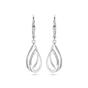 Oorhangers druppel zirkonia brisur haak 34 mm zilver gerhodineerd