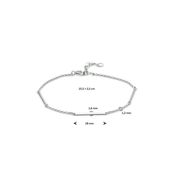 armband balkjes 1,6 mm 15,5 + 2,5 mm zilver gerhodineerd - Afbeelding 3