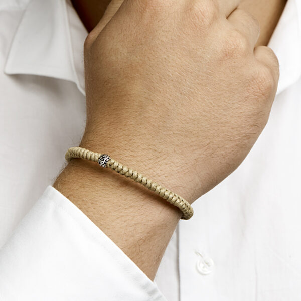 armband beige 7 mm 19 - 26 cm zilver gerhodineerd met rubber/nylon/leer - Afbeelding 2