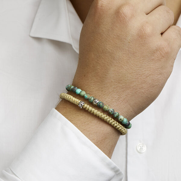 armband beige 7 mm 19 - 26 cm zilver gerhodineerd met rubber/nylon/leer - Afbeelding 3