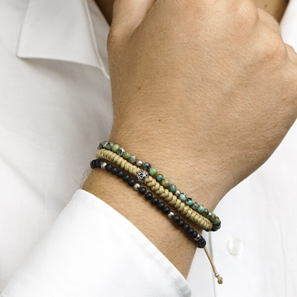 armband beige 7 mm 19 - 26 cm zilver gerhodineerd met rubber/nylon/leer - Afbeelding 4