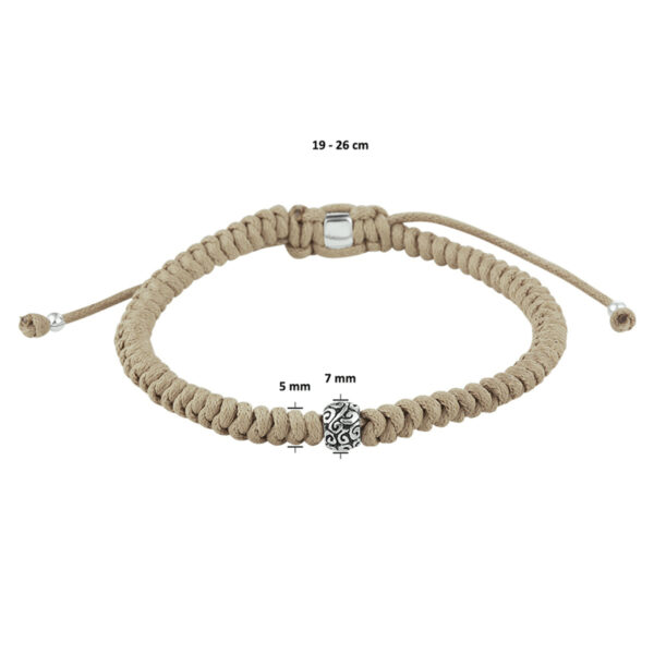 armband beige 7 mm 19 - 26 cm zilver gerhodineerd met rubber/nylon/leer - Afbeelding 5