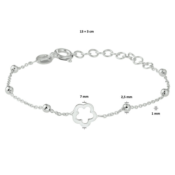 armband bloem 13 + 3 cm zilver gerhodineerd - Afbeelding 4