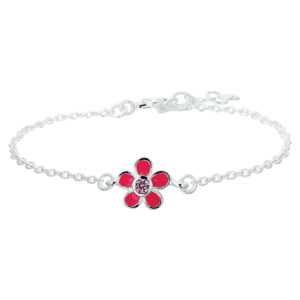 armband bloem en roze zirkonia 13 + 2 cm zilver wit