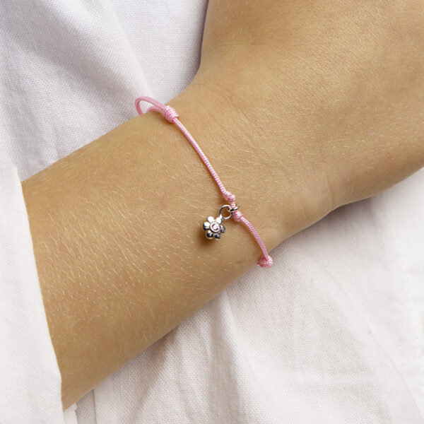 armband bloem roze zirkonia zilver gerhodineerd met rubber/nylon/leer - Afbeelding 2