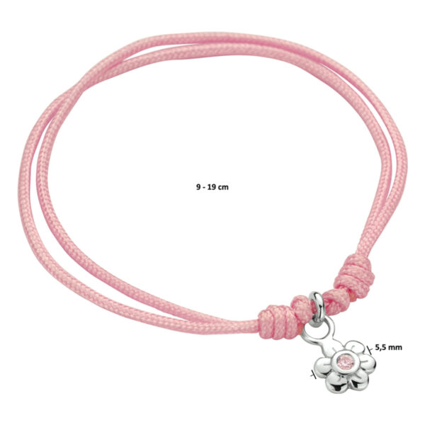 armband bloem roze zirkonia zilver gerhodineerd met rubber/nylon/leer - Afbeelding 4