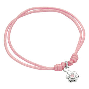 armband bloem roze zirkonia zilver gerhodineerd met rubber/nylon/leer