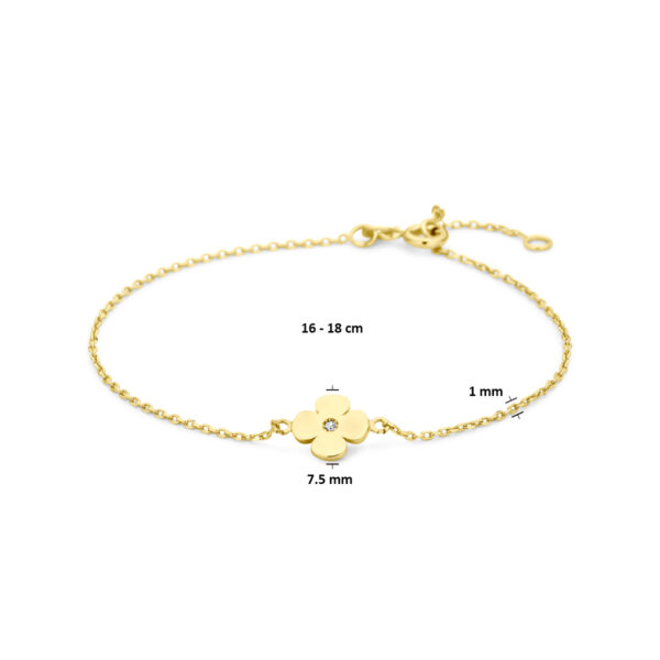 armband bloem zirkonia 16 - 18 cm 14K geelgoud - Afbeelding 3