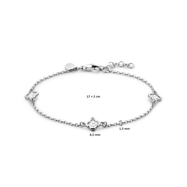 armband bloem zirkonia 17 + 2 cm zilver gerhodineerd - Afbeelding 3