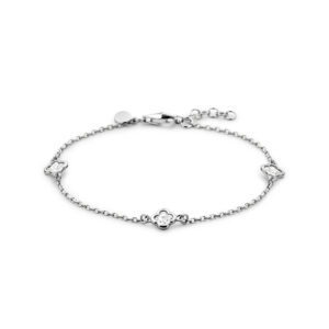 armband bloem zirkonia 17 + 2 cm zilver gerhodineerd