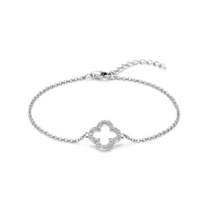armband bloem zirkonia 17+3cm zilver gerhodineerd