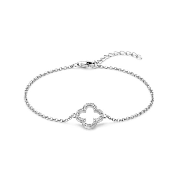 armband bloem zirkonia 17+3cm zilver gerhodineerd