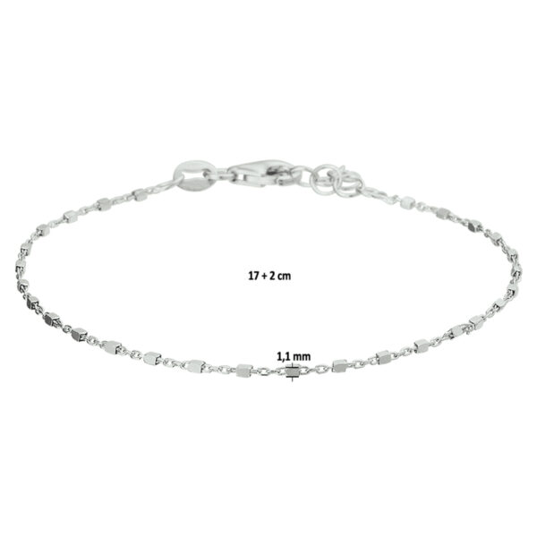 armband blokjes 1,1 mm 17 + 2 cm zilver gerhodineerd - Afbeelding 2