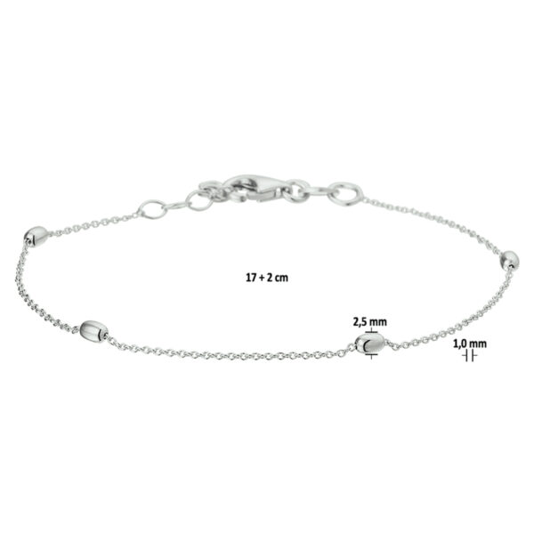 armband bolletjes 1,0 mm 17+ 2 cm zilver gerhodineerd - Afbeelding 2