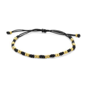 armband bolletjes 12 - 24 cm 14K goud met rubber/nylon/leer