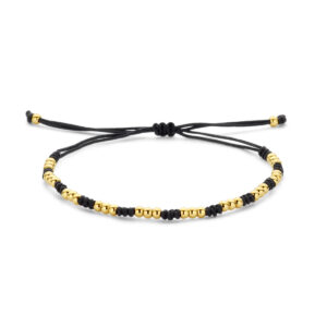 armband bolletjes 12 - 24 cm 14K goud met rubber/nylon/leer