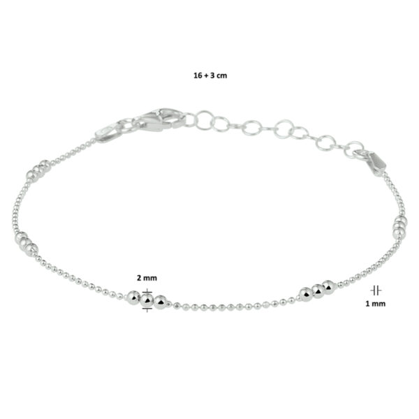 armband bolletjes 2,0 mm 16 + 3 cm zilver gerhodineerd - Afbeelding 2