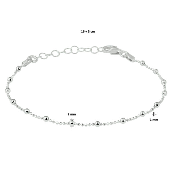 armband bolletjes 2,0 mm 16 + 3 cm zilver gerhodineerd - Afbeelding 3