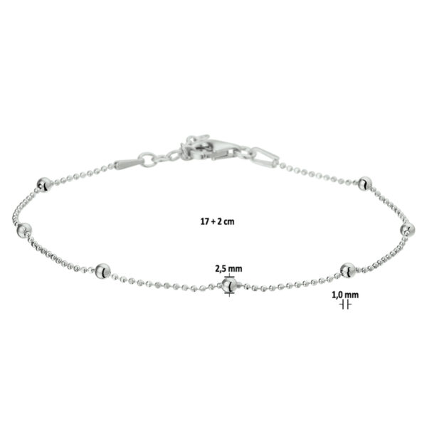 armband bolletjes 2,5 mm 17 + 2 cm zilver gerhodineerd - Afbeelding 2