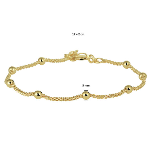 armband bolletjes 3,0 mm 17 + 2 cm 3 micron zilver verguld (geel) - Afbeelding 2