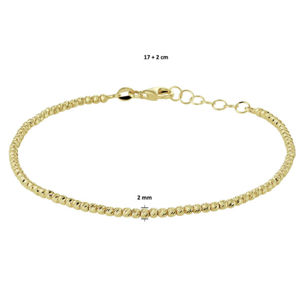 armband bolletjes gediamanteerd 2,0 mm 17 + 2 cm 14K geelgoud - Afbeelding 4