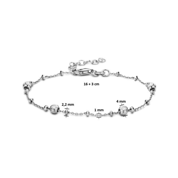 armband bolletjes gediamanteerd 4,0 mm 16 + 3 cm zilver gerhodineerd - Afbeelding 3