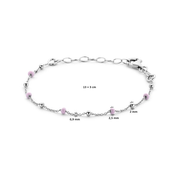 armband bolletjes roze emaille 13 + 3 cm zilver gerhodineerd - Afbeelding 3